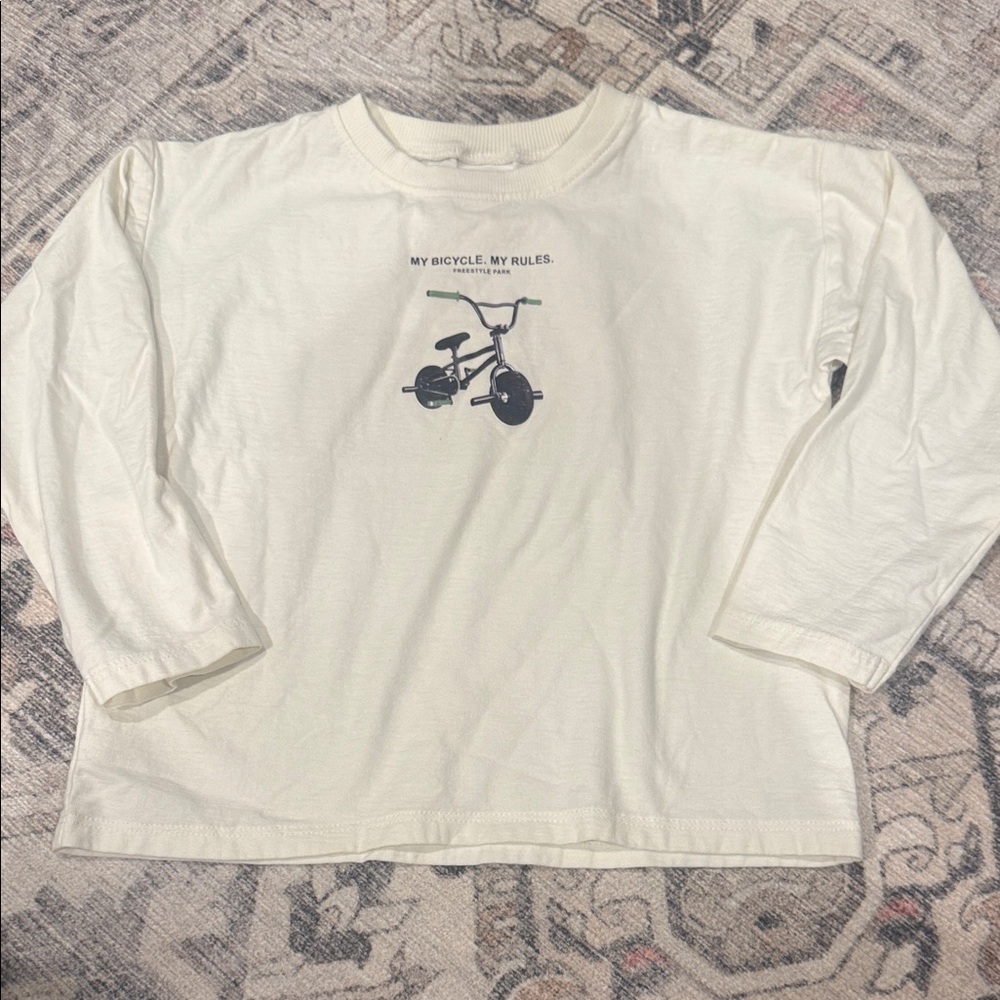 Zara Cream Long Sleeve Shirt with Bicycle Graphic